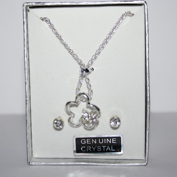 Beautiful silver flower crystal necklace & earring